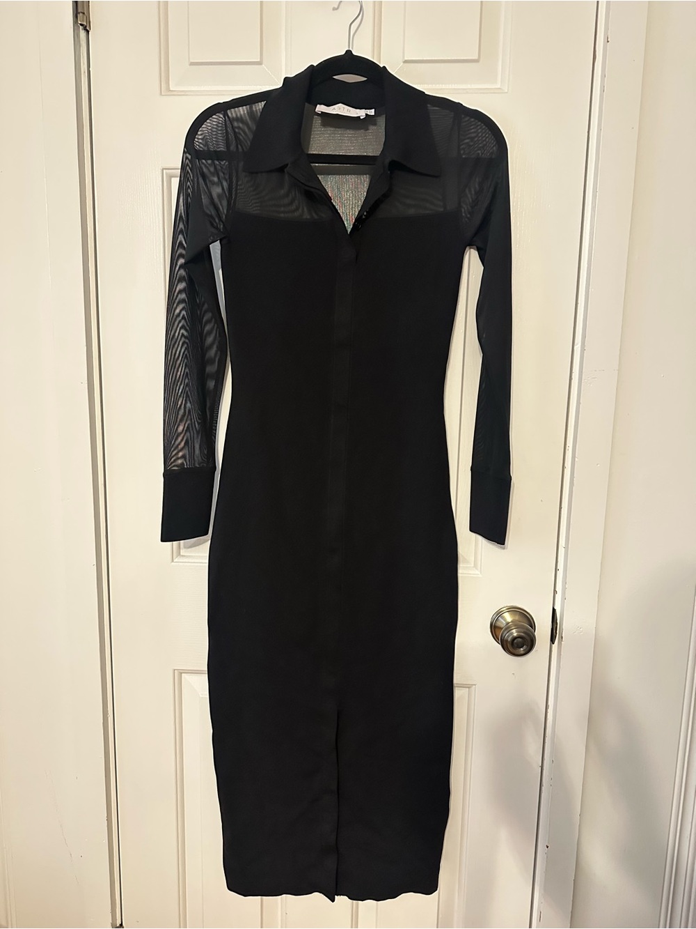 ASTR Black Sheer-Sleeve Collared Midi Dress